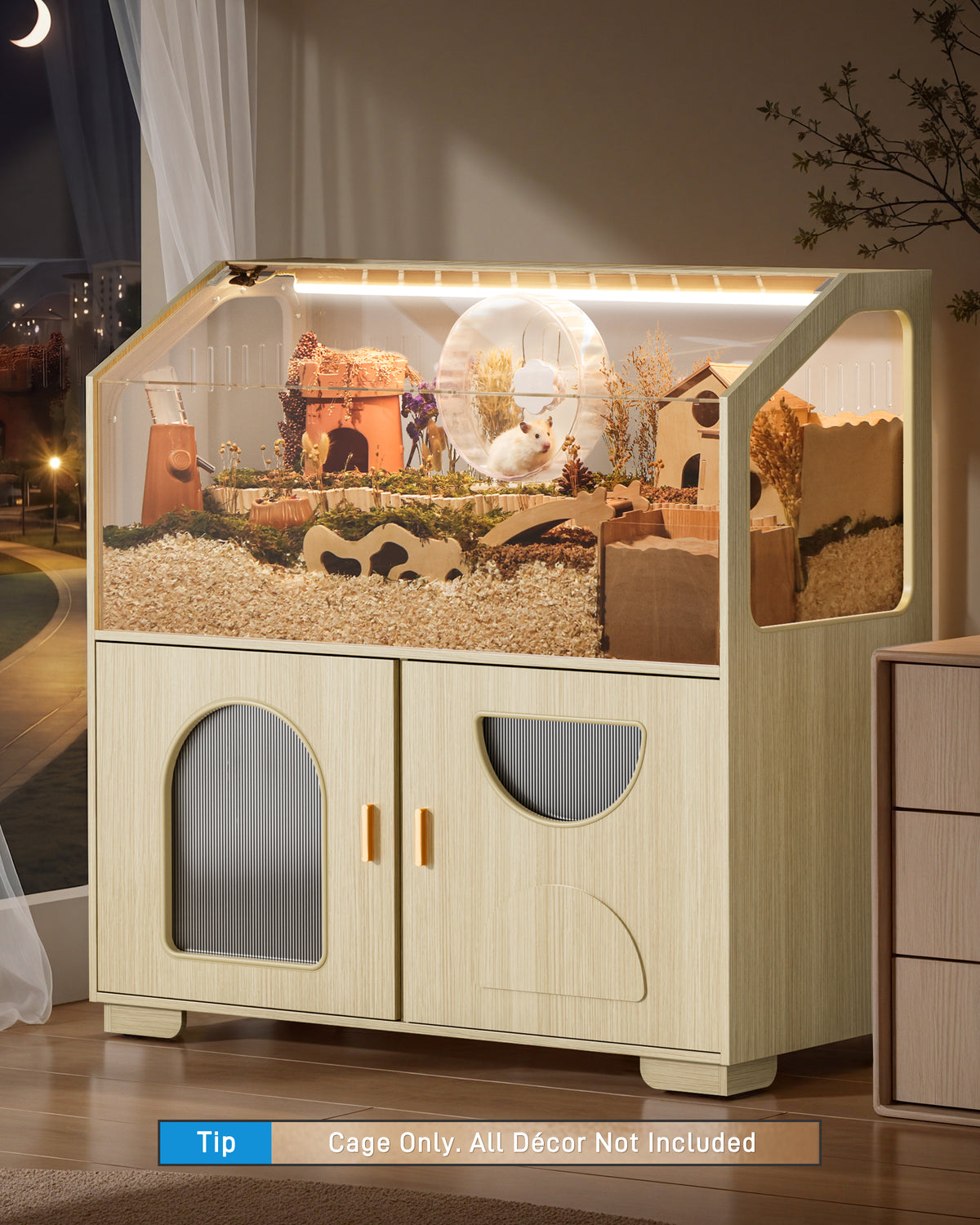 Hamster Cage with Storage Cabinet, 39.4"/100cm Large Hamster Enclosure with Cage Casters, Wooden Small Animal Cages for Gerbil Mouse