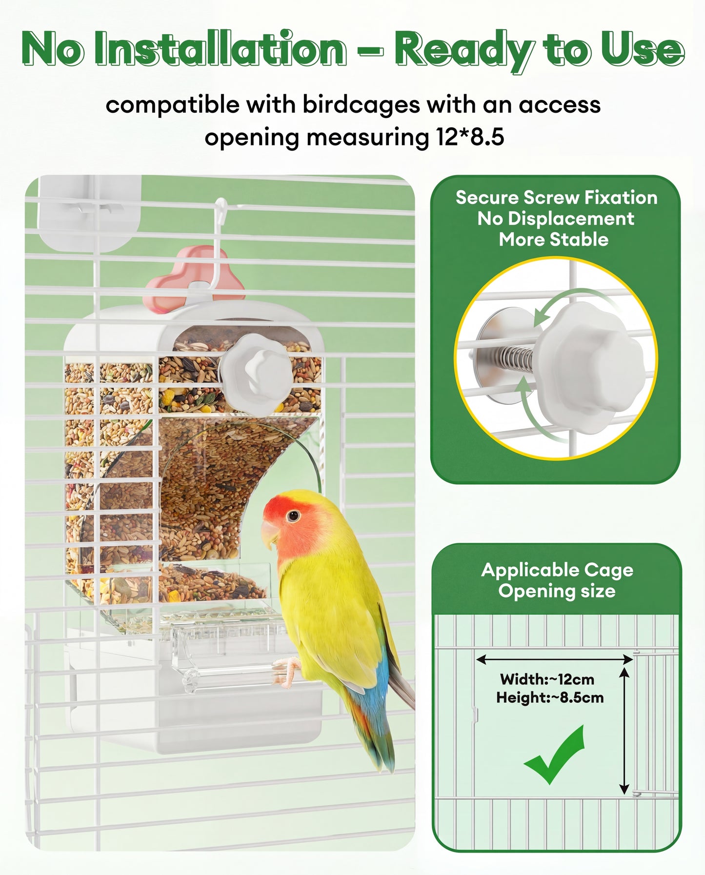 Bucatstate Automatic Bird Feeder for Cage, No Mess Self Cleaning, Large Capacity with Waste Drawer, No Installation Required, Parakeet Feeder for Parrots Budgies Cockatiels Canaries (Pink White)