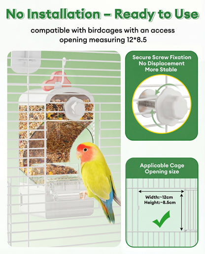 Bucatstate Automatic Bird Feeder for Cage, No Mess Self Cleaning, Large Capacity with Waste Drawer, No Installation Required, Parakeet Feeder for Parrots Budgies Cockatiels Canaries (Pink White)