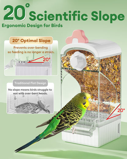 Bucatstate Automatic Bird Feeder for Cage, No Mess Self Cleaning, Large Capacity with Waste Drawer, No Installation Required, Parakeet Feeder for Parrots Budgies Cockatiels Canaries (Pink White)