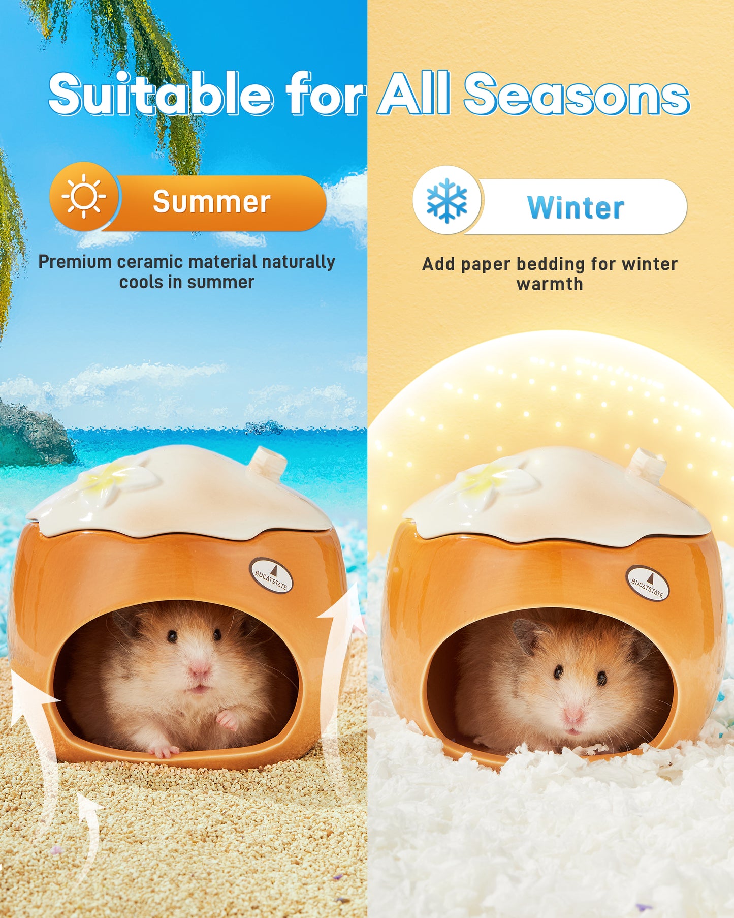 BUCATSTATE Ceramic Hamster Hideout  All-Season Used Cute Fruit Design
