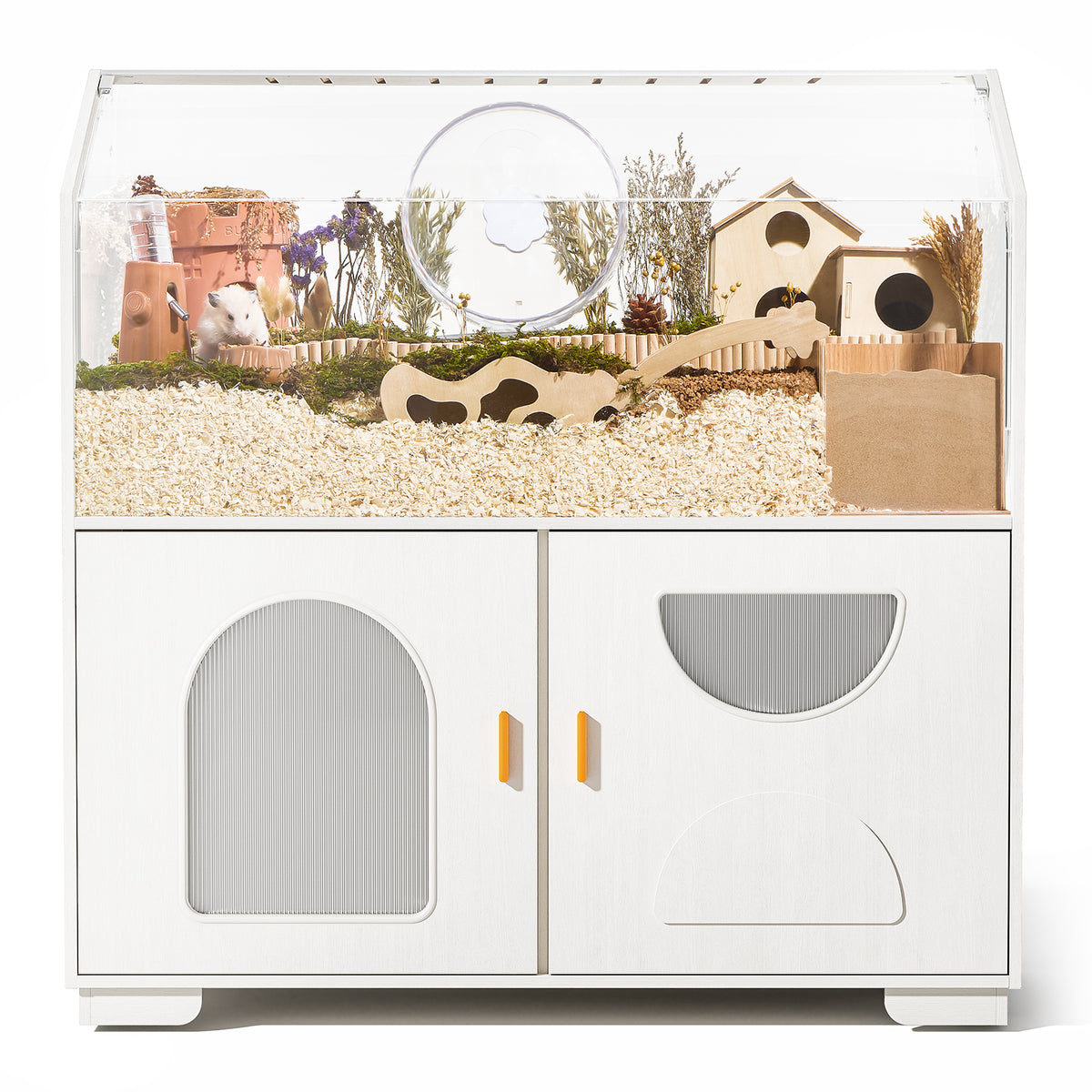 Hamster Cage with Storage Cabinet, 39.4"/100cm Large Hamster Enclosure with Cage Casters, Wooden Small Animal Cages for Gerbil Mouse