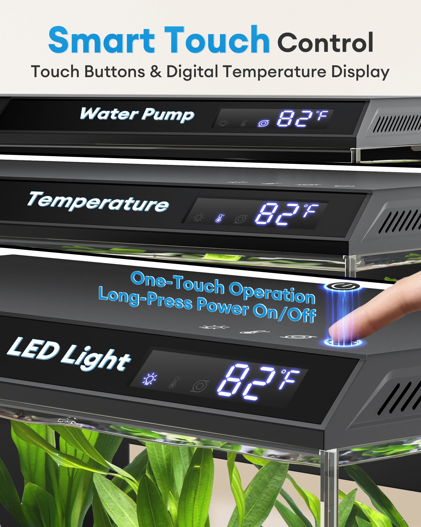 BUCATSTATE 2.6 Gallon Aquarium, 3 Stage Filtration with Independent Waste Compartment, Quiet 3 in 1 Pump, Real-Time Temp Display, 8-Mode LED Light Fish Tank