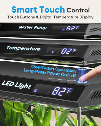 BUCATSTATE 2.6 Gallon Aquarium, 3 Stage Filtration with Independent Waste Compartment, Quiet 3 in 1 Pump, Real-Time Temp Display, 8-Mode LED Light Fish Tank