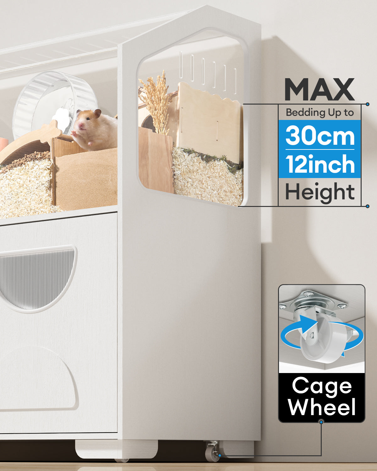 Hamster Cage with Storage Cabinet, 39.4"/100cm Large Hamster Enclosure with Cage Casters, Wooden Small Animal Cages for Gerbil Mouse