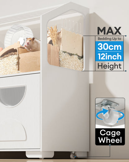 Hamster Cage with Storage Cabinet, 39.4"/100cm Large Hamster Enclosure with Cage Casters, Wooden Small Animal Cages for Gerbil Mouse