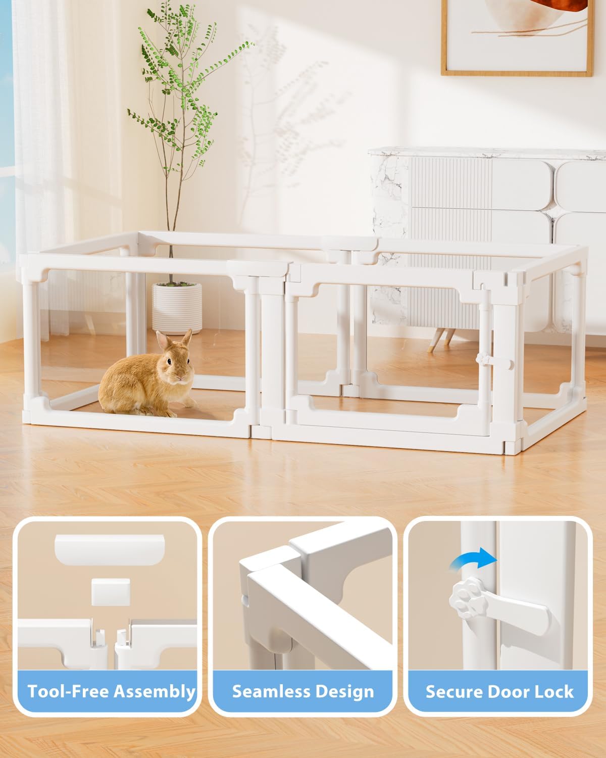 BUCATSTATE Acrylic Small Animal Playpen: 2 Size Options (7.8 & 15.5 sq ft) | Spacious Transparent Habitat, Easy Tool-Free Setup with Door for Rabbits, Guinea Pigs, Hedgehogs, Quail