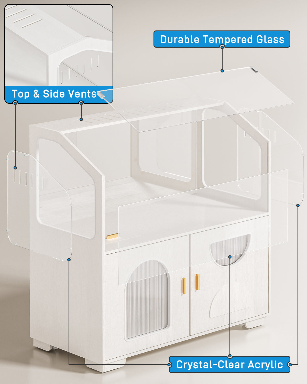 Hamster Cage with Storage Cabinet, 39.4"/100cm Large Hamster Enclosure with Cage Casters, Wooden Small Animal Cages for Gerbil Mouse