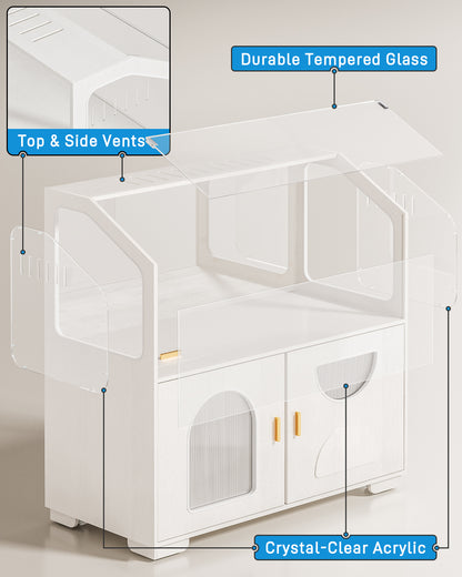 Hamster Cage with Storage Cabinet, 39.4"/100cm Large Hamster Enclosure with Cage Casters, Wooden Small Animal Cages for Gerbil Mouse
