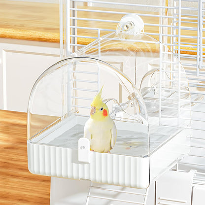 BUCATSTATE Hanging Bird Bath for Cage, 3 in 1 Multifunction Bird Bath/Bowl/House