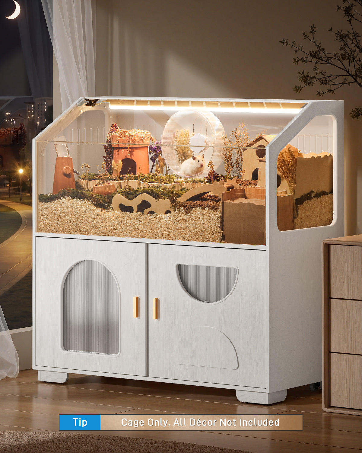 Hamster Cage with Storage Cabinet, 39.4"/100cm Large Hamster Enclosure with Cage Casters, Wooden Small Animal Cages for Gerbil Mouse