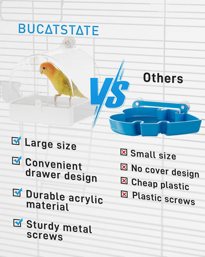 BUCATSTATE Hanging Bird Bath for Cage, 3 in 1 Multifunction Bird Bath/Bowl/House