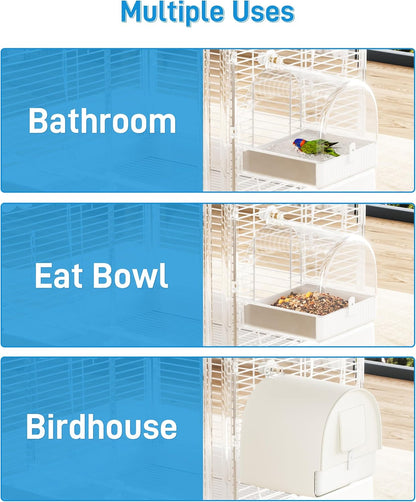 BUCATSTATE Hanging Bird Bath for Cage, 3 in 1 Multifunction Bird Bath/Bowl/House