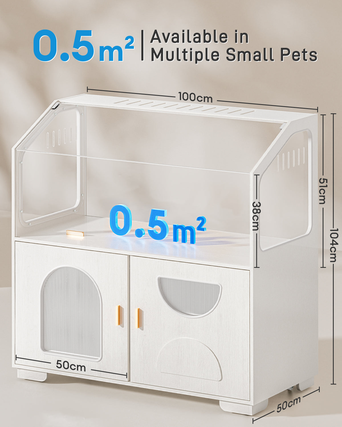 Hamster Cage with Storage Cabinet, 39.4"/100cm Large Hamster Enclosure with Cage Casters, Wooden Small Animal Cages for Gerbil Mouse